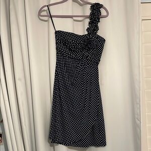 Black Polka Dot One-Shoulder Dress